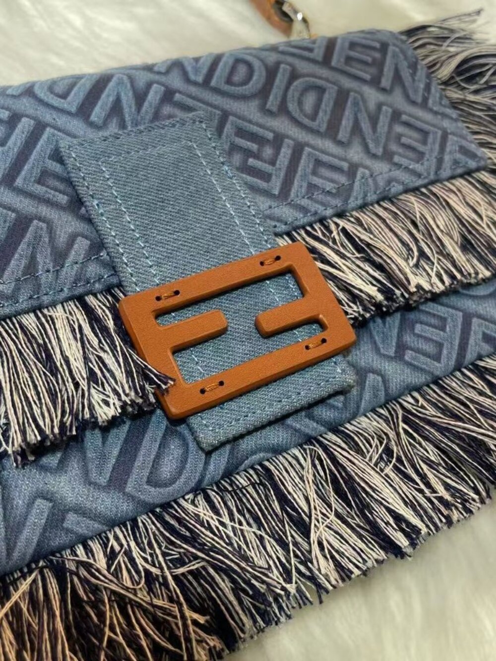 Fendi Baguette Denim Fringe Shoulder Bag - Picture 2 of 7